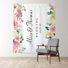 Lofaris Personalized Elegant Pink Flowers Wedding Backdrop