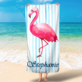 Lofaris Personalized Flamingo Stripes Name Fun Beach Towel