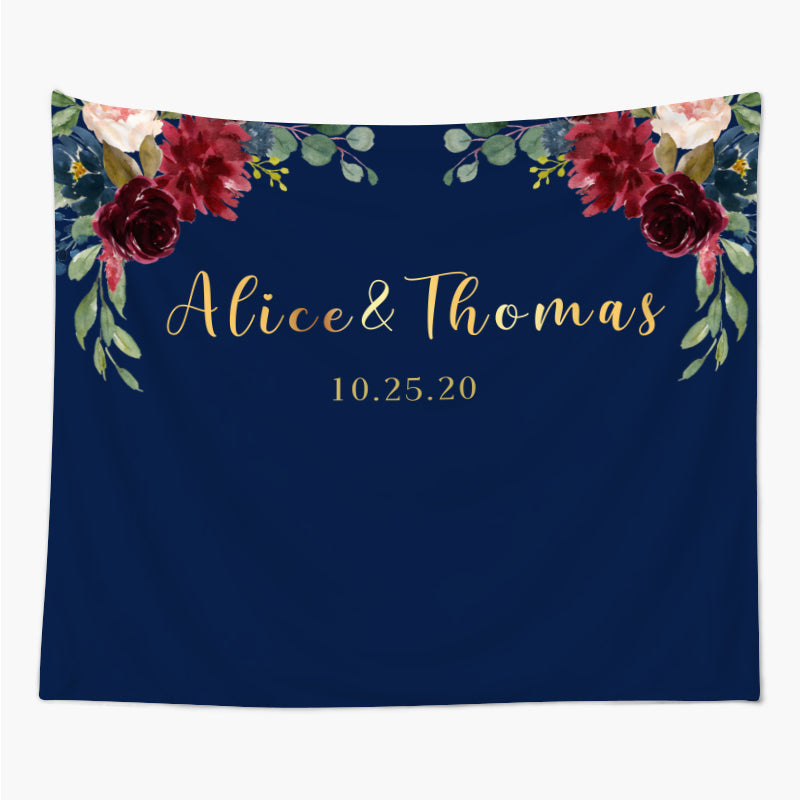 Lofaris Personalized Floral Blue Backdrop for Wedding