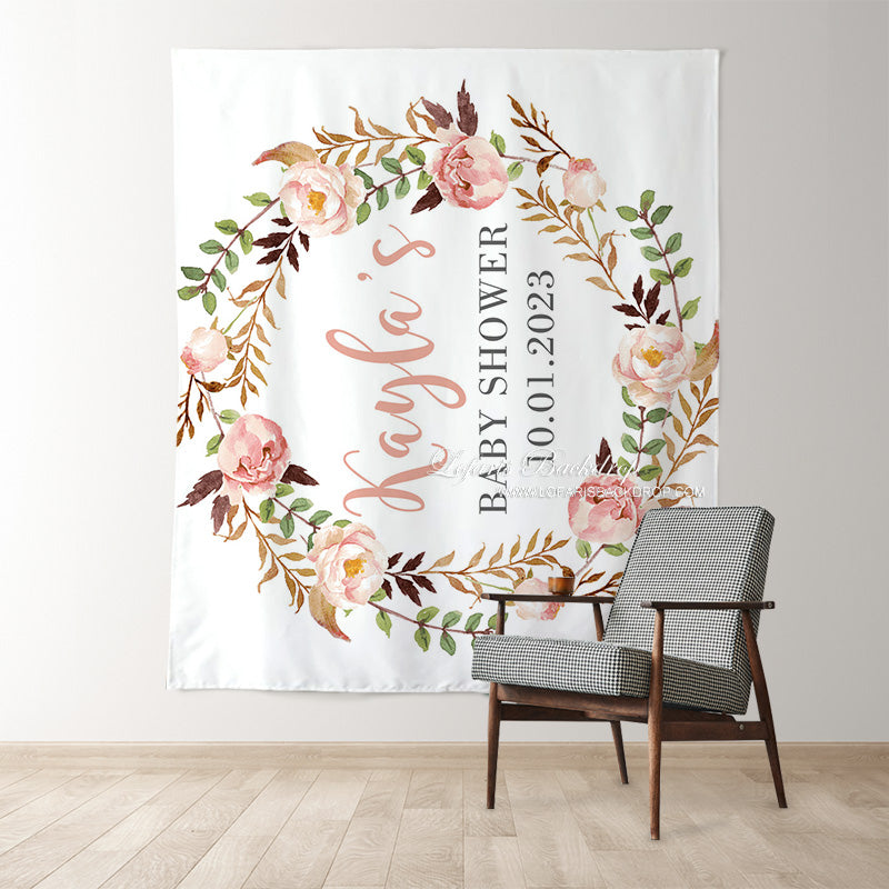 Lofaris Personalized Flowers Baby Shower Backdrop Banner