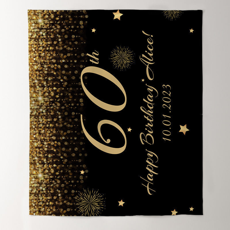 Lofaris Personalized Glitter Gold Black Birthday Banner