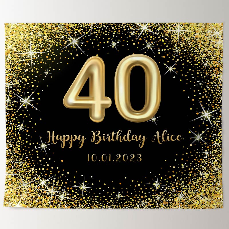 Lofaris Personalized Glitter Gold Sparkle Birthday Banner
