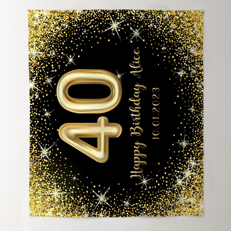 Lofaris Personalized Glitter Gold Sparkle Birthday Banner