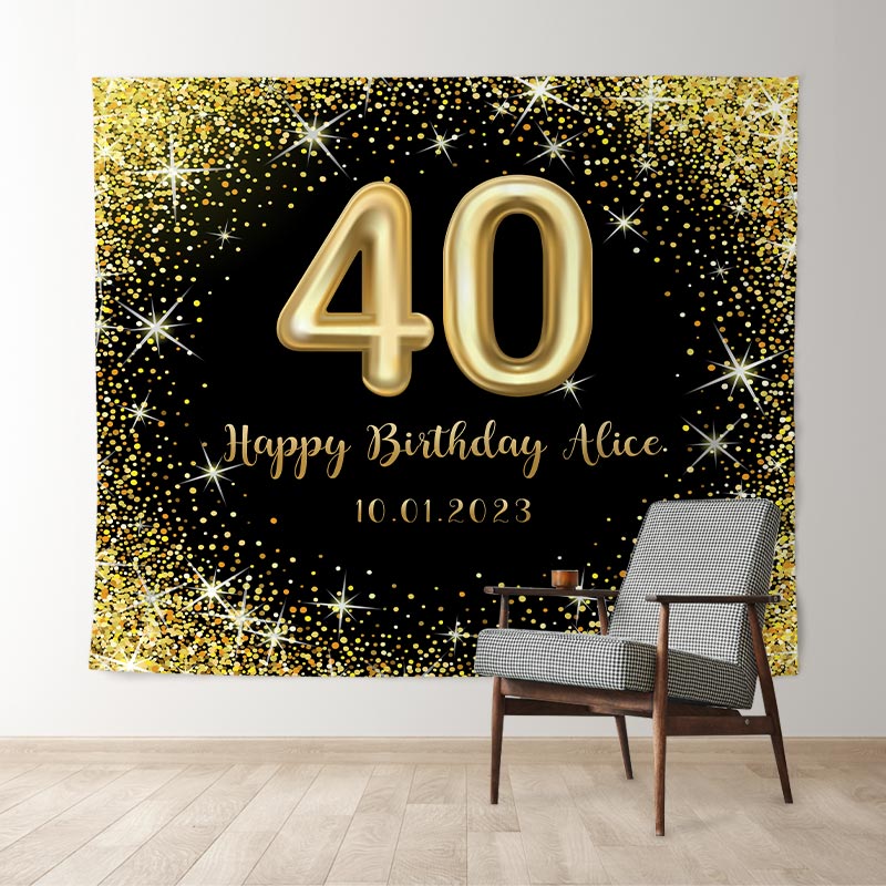 Lofaris Personalized Glitter Gold Sparkle Birthday Banner