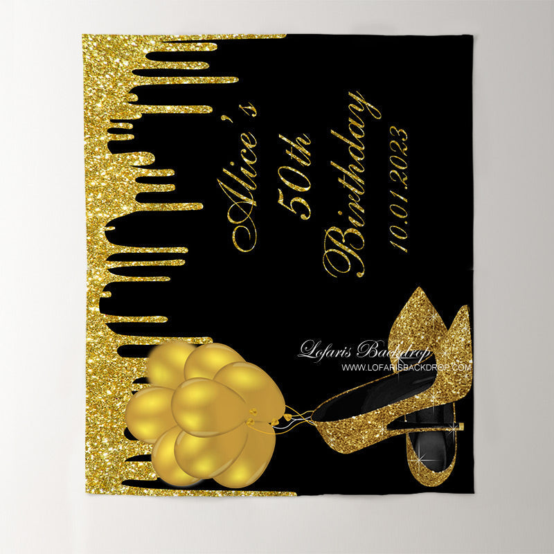 Lofaris Personalized Gold Balloon 50th Birthday Party Backdrop