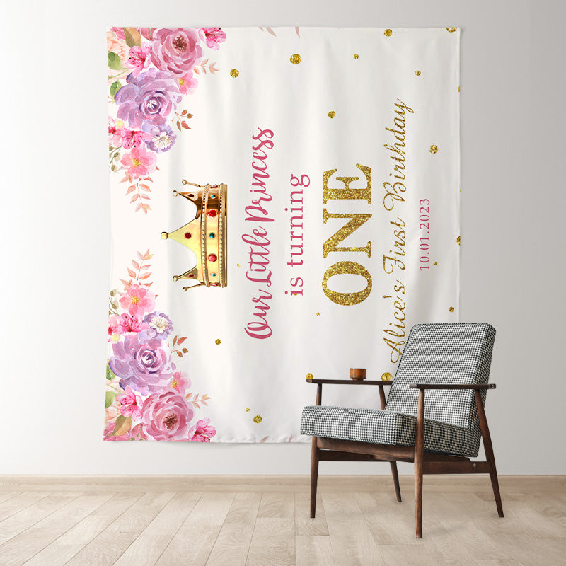 Lofaris Personalized Gold Floral Girl Birthday Backdrop