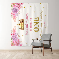 Lofaris Personalized Gold Floral Girl Birthday Backdrop