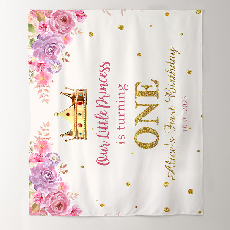 Lofaris Personalized Gold Floral Girl Birthday Backdrop