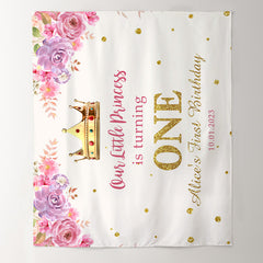 Lofaris Personalized Gold Floral Girl Birthday Backdrop