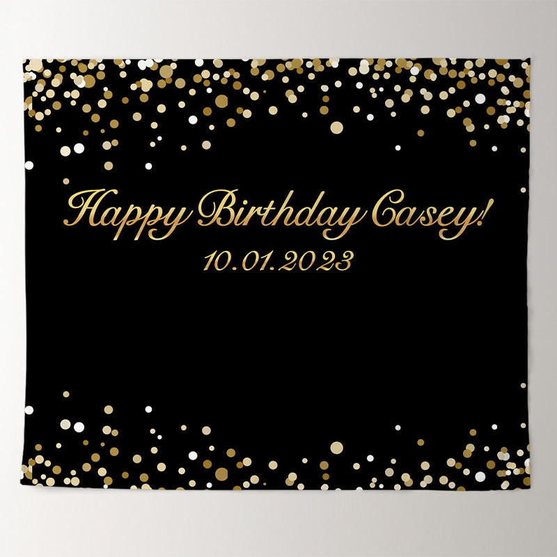 Lofaris Personalized Gold Glitter And Black Birthday Backdrop