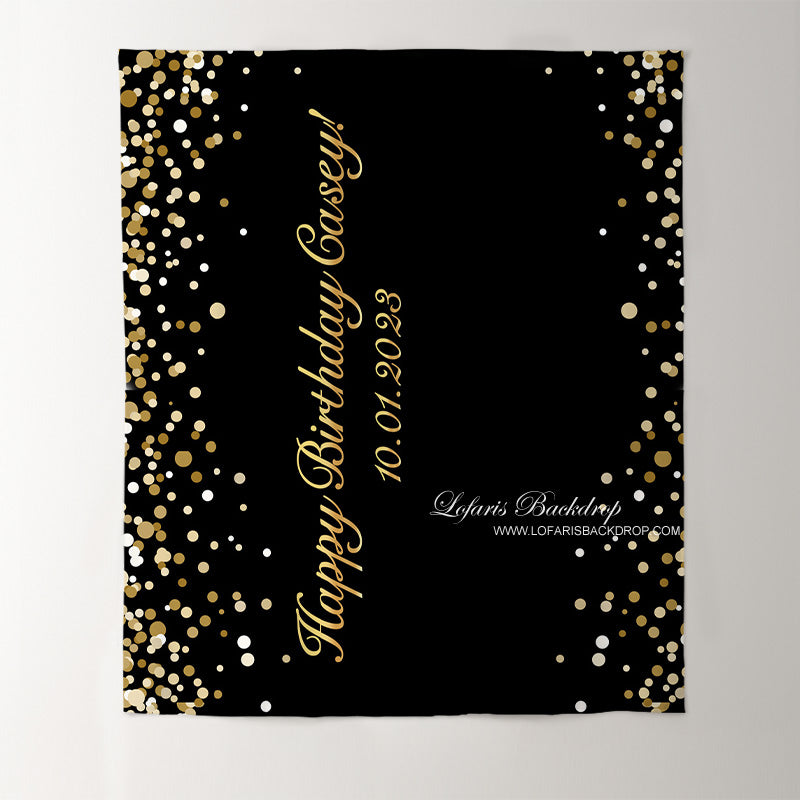 Lofaris Personalized Gold Glitter And Black Birthday Backdrop