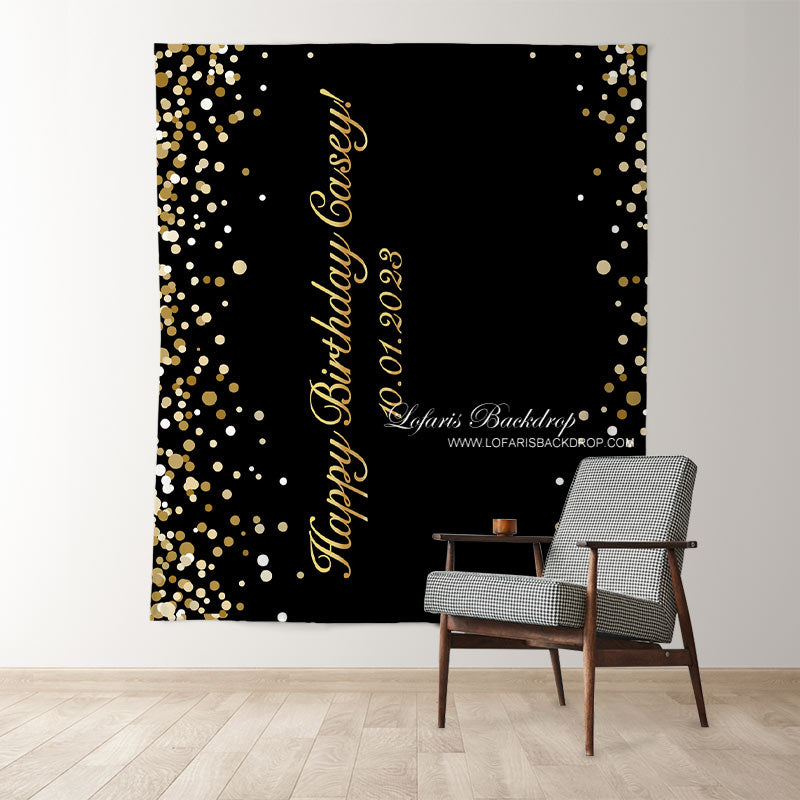 Lofaris Personalized Gold Glitter And Black Birthday Backdrop