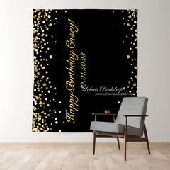 Lofaris Personalized Gold Glitter And Black Birthday Backdrop