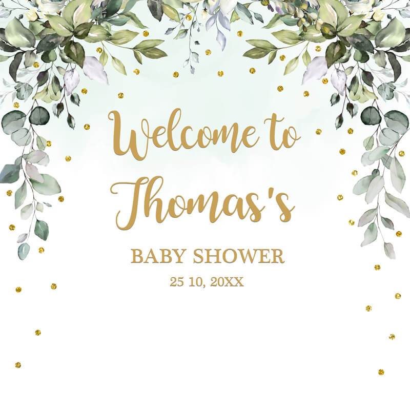 Lofaris Personalized Green Leaves Backdrop for Baby Shower Party