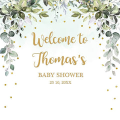 Lofaris Personalized Green Leaves Backdrop for Baby Shower Party