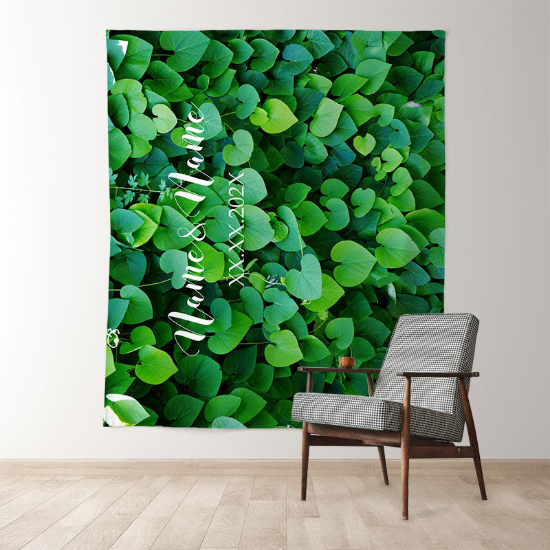 Lofaris Personalized Green Leaves Wedding Backdrop