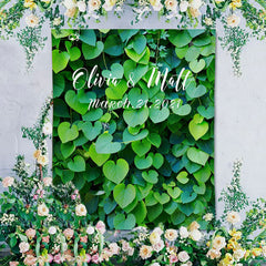 Lofaris Personalized Green Leaves Wedding Backdrop