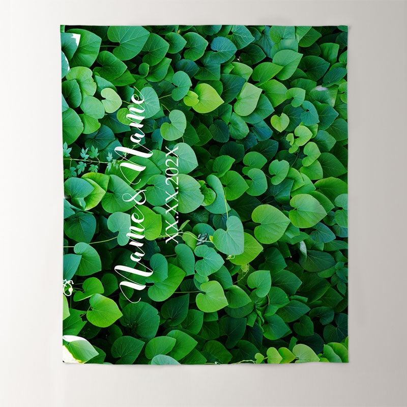 Lofaris Personalized Green Leaves Wedding Backdrop