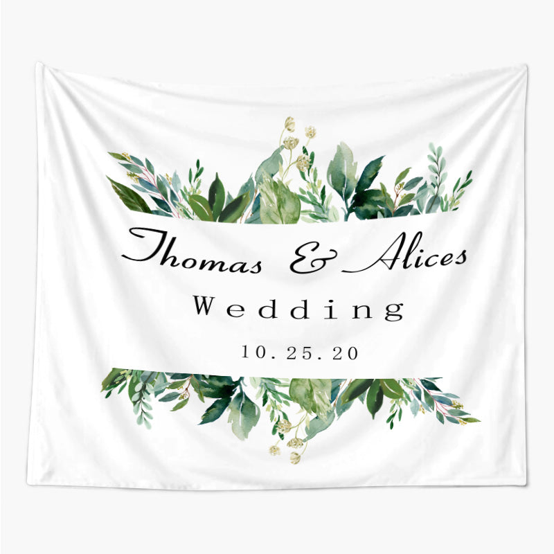 Lofaris Personalized Greenery Banner Wedding Reception Backdrop