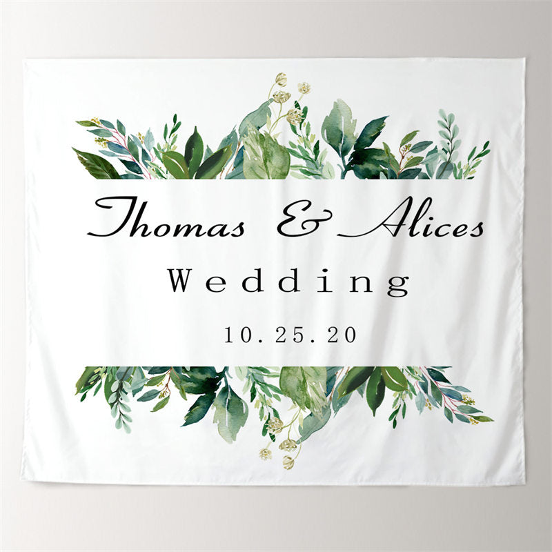Lofaris Personalized Greenery Banner Wedding Reception Backdrop