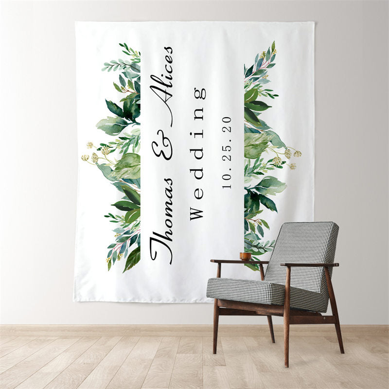 Lofaris Personalized Greenery Banner Wedding Reception Backdrop