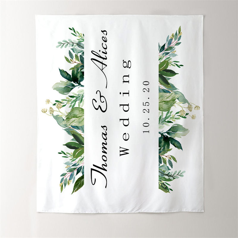 Lofaris Personalized Greenery Banner Wedding Reception Backdrop