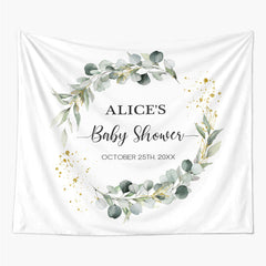 Lofaris Personalized Greenery Wreath Party Backdrop for Baby Shower