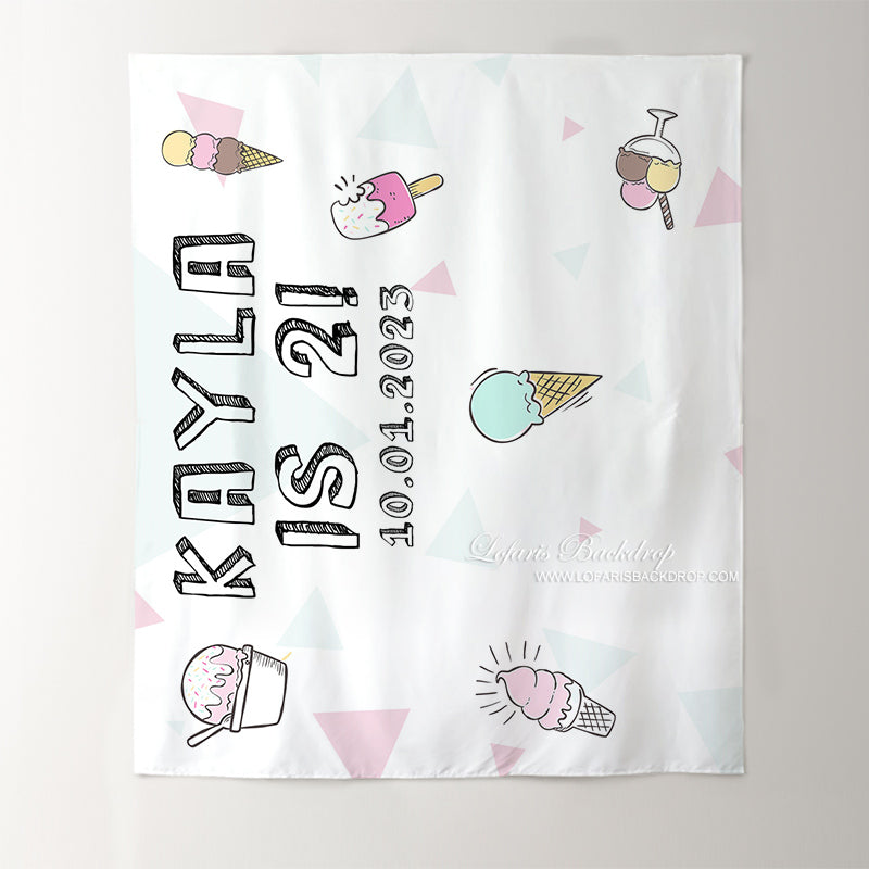 Lofaris Personalized Ice Cream Birthday Backdrop Banner