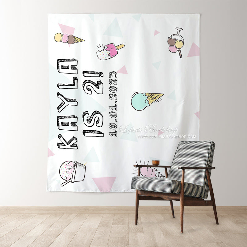 Lofaris Personalized Ice Cream Birthday Backdrop Banner