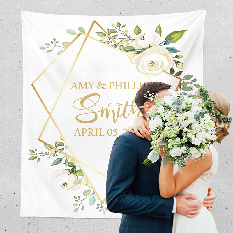 Lofaris Personalized Ivory Floral Wedding Backdrop