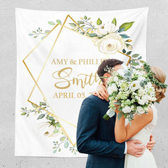 Lofaris Personalized Ivory Floral Wedding Backdrop