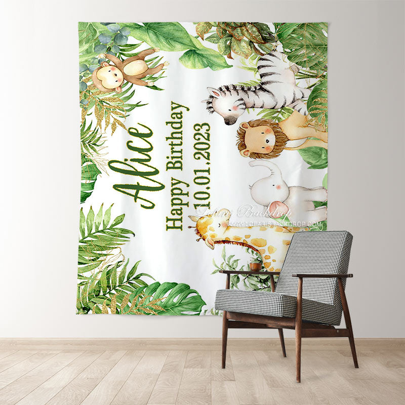 Lofaris Personalized Jungle Green Leaves Backdrops for Baby Shower