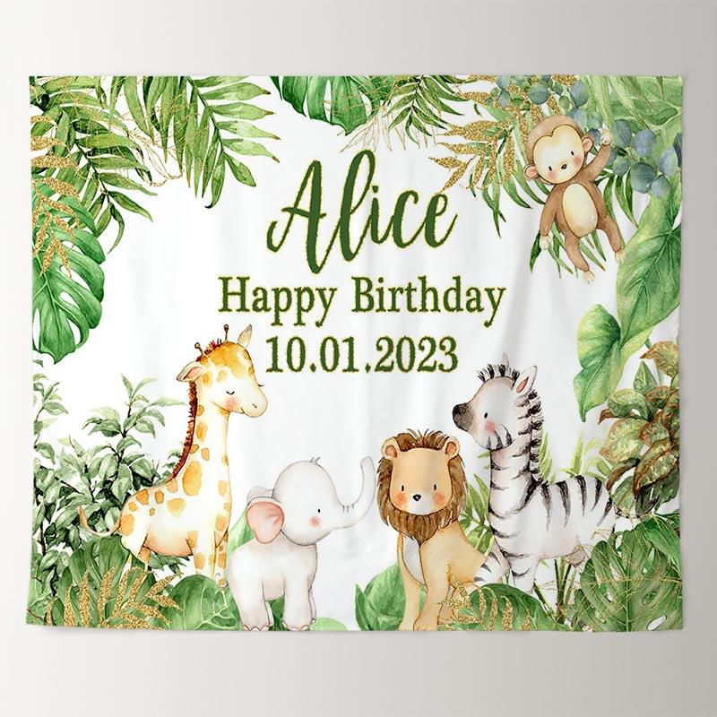 Lofaris Personalized Jungle Green Leaves Backdrops for Baby Shower