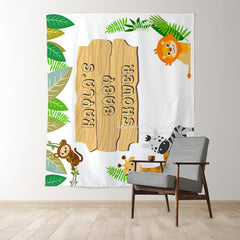 Lofaris Personalized Jungle Safari Fabric Sign Baby Shower Backdrop