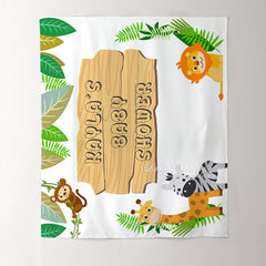 Lofaris Personalized Jungle Safari Fabric Sign Baby Shower Backdrop