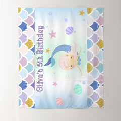 Lofaris Personalized Mermaid And Shell Birthday Backdrop Decor