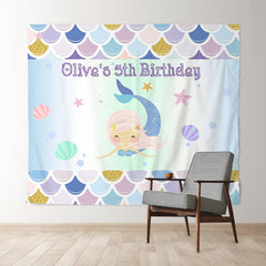 Lofaris Personalized Mermaid And Shell Birthday Backdrop Decor