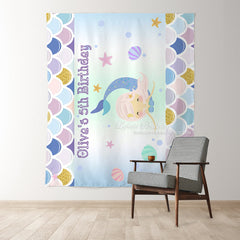 Lofaris Personalized Mermaid And Shell Birthday Backdrop Decor