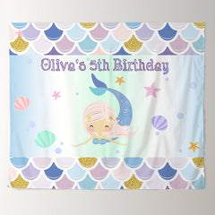 Lofaris Personalized Mermaid And Shell Birthday Backdrop Decor