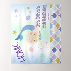 Lofaris Personalized Mermaid Birthday Backdrop Decor