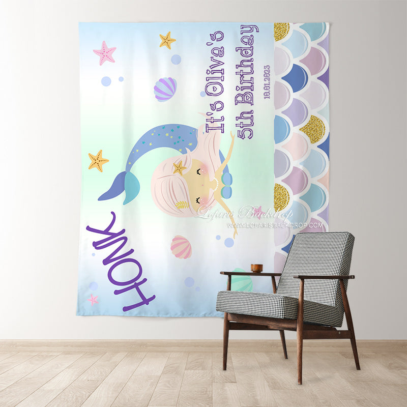 Lofaris Personalized Mermaid Birthday Backdrop Decor