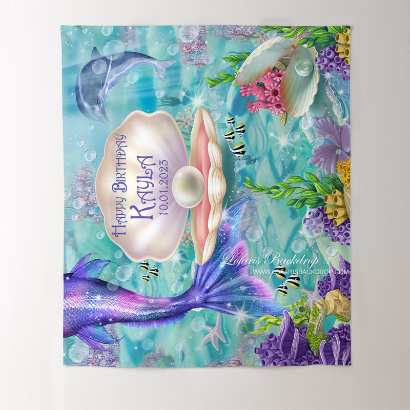 Lofaris Personalized Mermaid Happy Birthday Ocean Backdrop