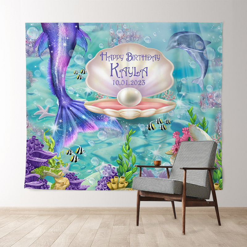 Lofaris Personalized Mermaid Happy Birthday Ocean Backdrop