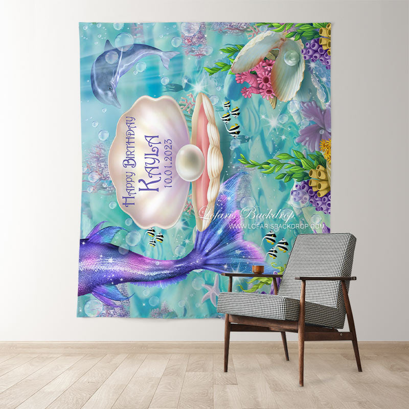 Lofaris Personalized Mermaid Happy Birthday Ocean Backdrop