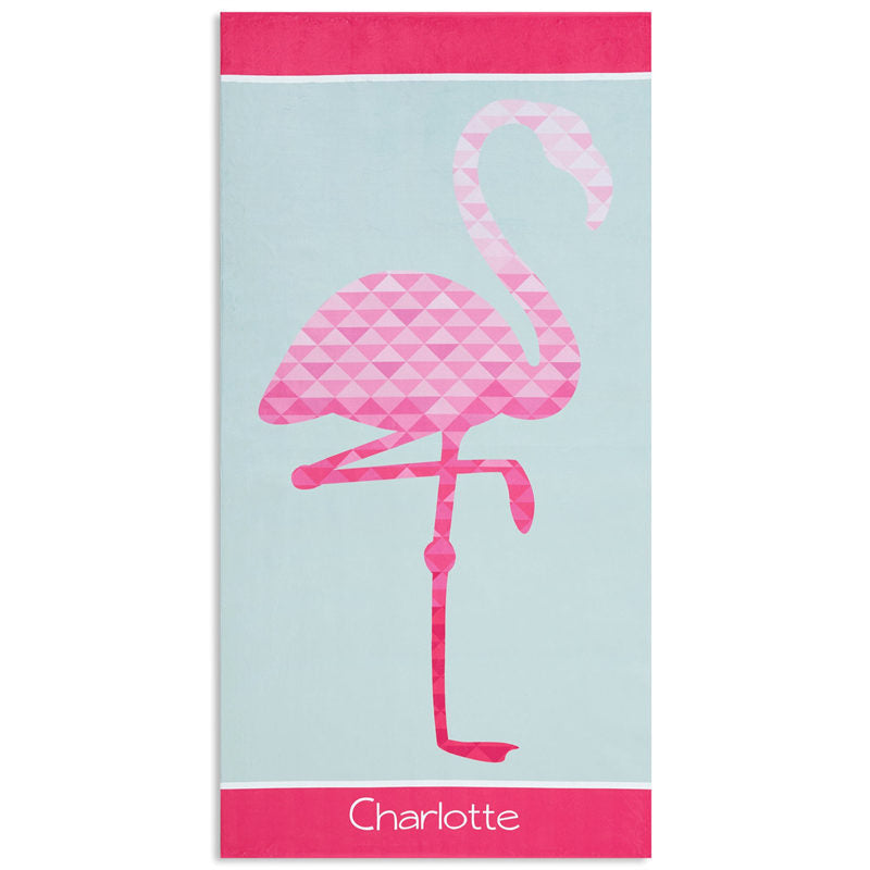 Lofaris Personalized Name Red Abstract Flamingo Beach Towel
