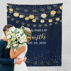 Lofaris Personalized Navy Gold Couples Name Wedding Backdrop