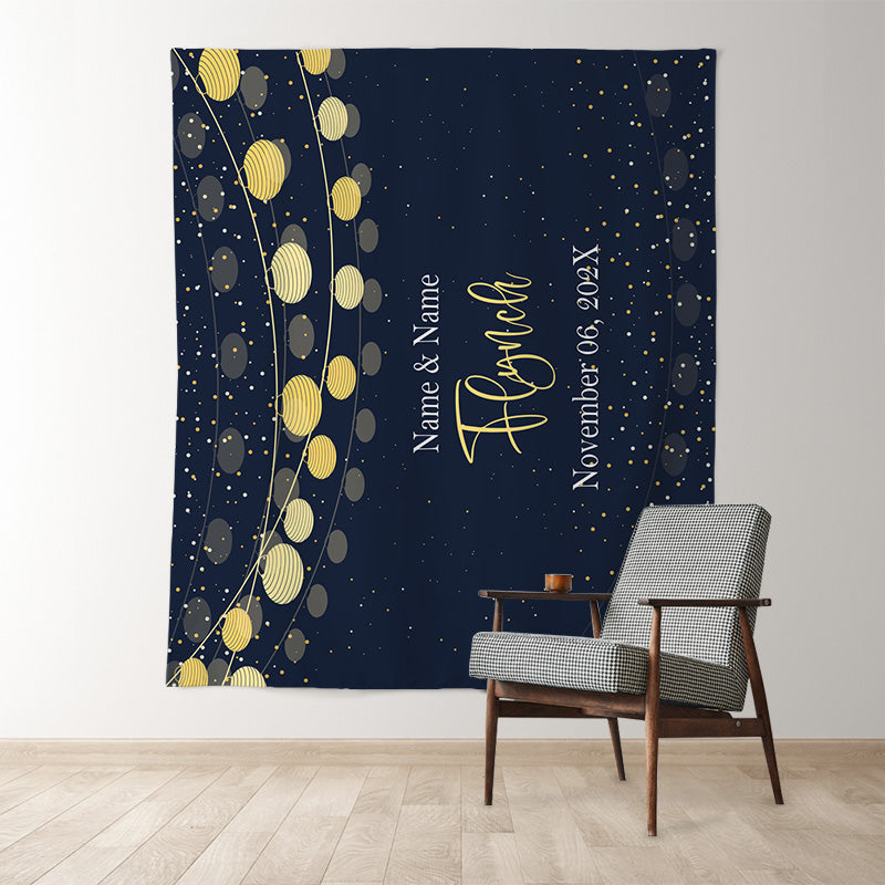 Lofaris Personalized Navy Gold Couples Name Wedding Backdrop