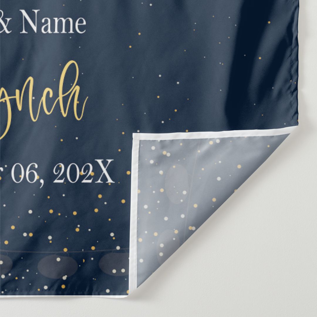 Lofaris Personalized Navy Gold Couples Name Wedding Backdrop