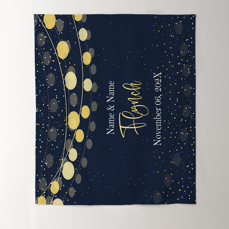 Lofaris Personalized Navy Gold Couples Name Wedding Backdrop