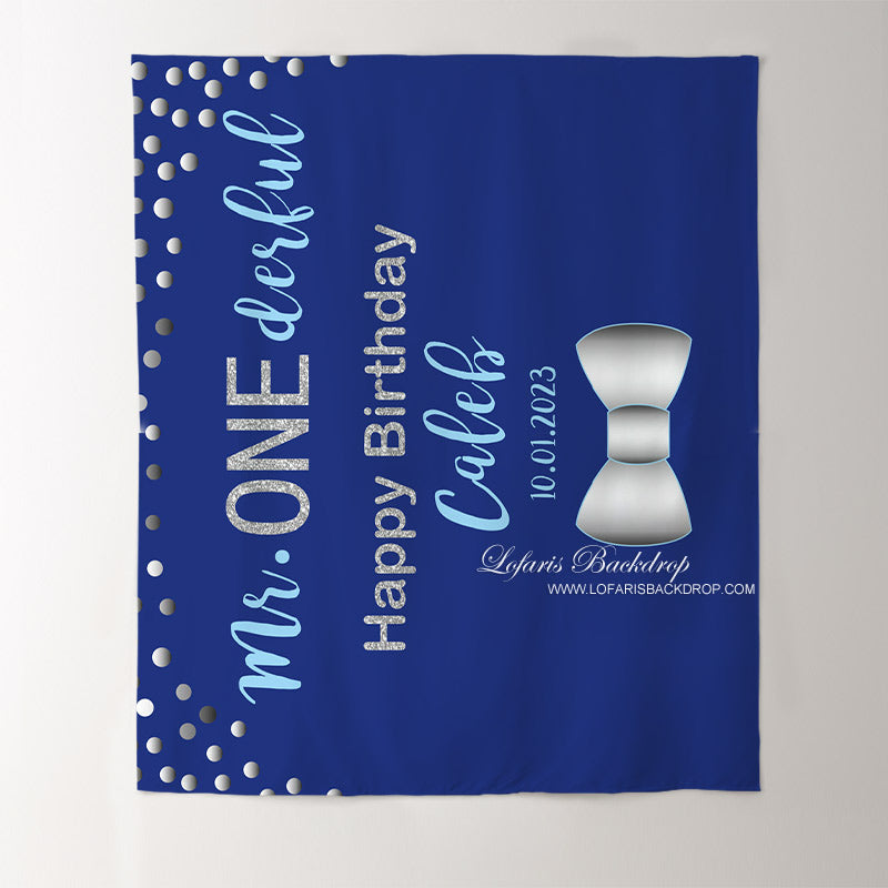 Lofaris Personalized Onederful Blue Birthday Backdrop Banner